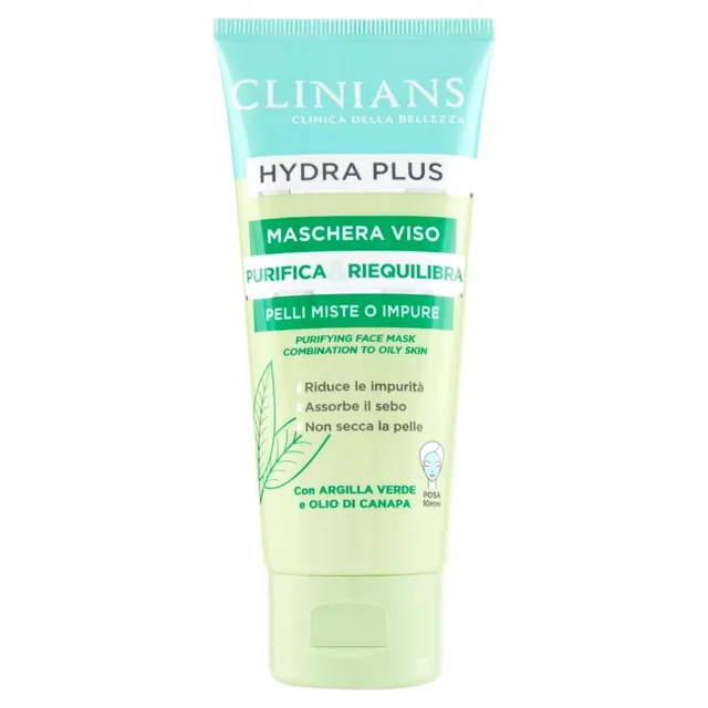 clinians-hydra-plus-maschera-viso-purificante-argilla-verde-e-olio-di-canapa-pel image 1