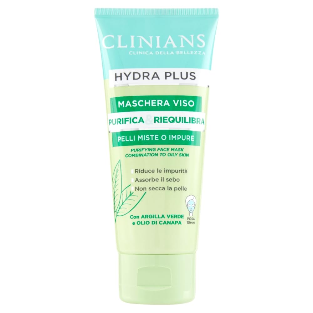 clinians-hydra-plus-maschera-viso-purificante-argilla-verde-e-olio-di-canapa-pel image 1