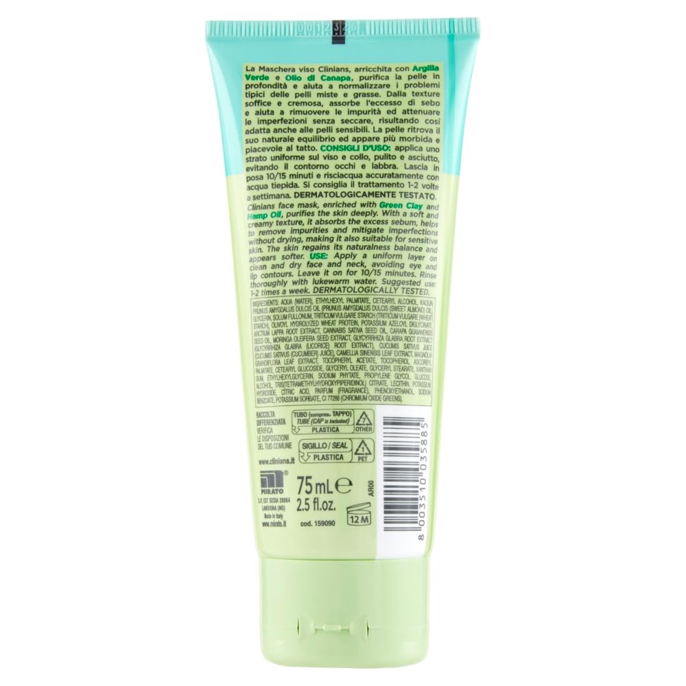 clinians-hydra-plus-maschera-viso-purificante-argilla-verde-e-olio-di-canapa-pel image 3